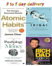 4 Book Set Rich Dad Poor Dad+The Psychology of Money+ Atomic Habits+ Ikigai PB