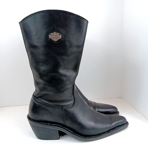 Harley-Davidson Black Leather Boots Women's Size 8 Biker Moto Western Vintage