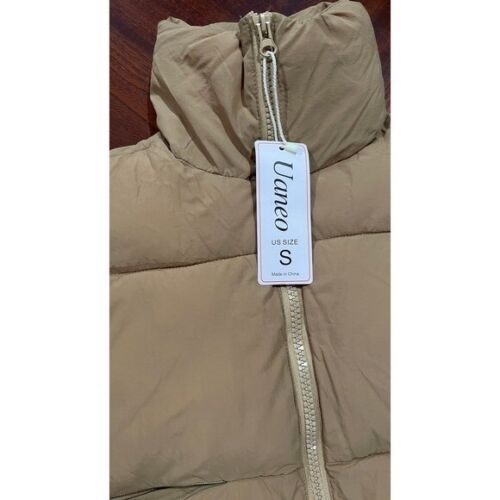 NWT Women's Cropped Puffer Vest Sleeveless Cardigan Zip Thicken Warm Beige Sz S - Picture 2 of 8
