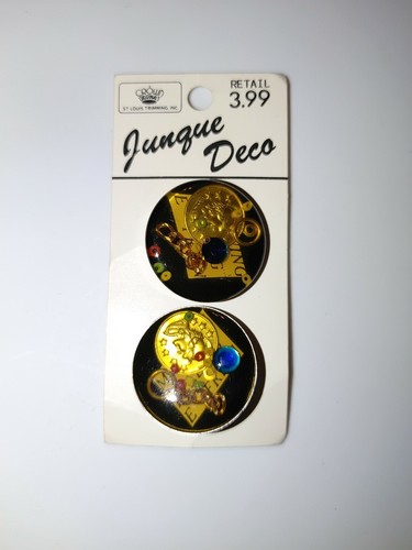 Vtg 1990s Carded Lucite Junque Deco Charm Buttons Coin Jewel Beads Chain 685 #24 - Picture 2 of 5