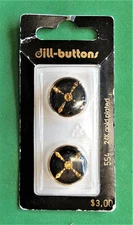 2 Dill-Buttons of America #554 24K Gold Plated 11/16" (18mm) Black w/ Gold X New