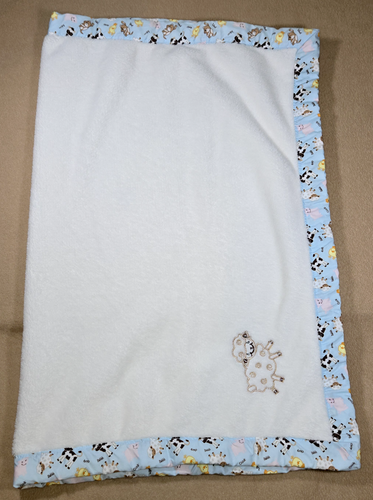 TREND LAB Baby Blanket Sheep w Farm Animals Cows Pigs Blue Trim ~38 x 28 Unisex - Picture 8 of 9
