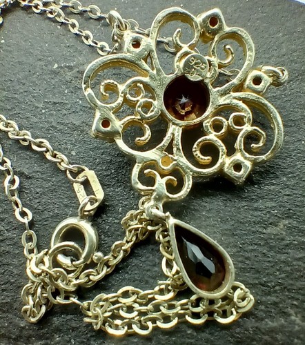 Beautiful Sterling Silver Bohemian Garnet Necklace Pendant In Art Nouveau Style - Picture 4 of 8