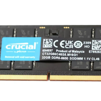 New Crucial 32GB DDR5 5600MHz PC5-44800 262-Pins SODIMM Memory Ram