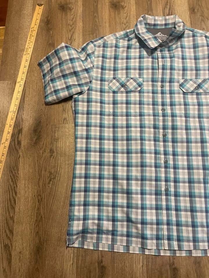 Camisa Croft & Barrow, Para Hombre Grande, Azul Gris Blanco, Cuadros, Manga Corta Abotonada Foto 3 de 4