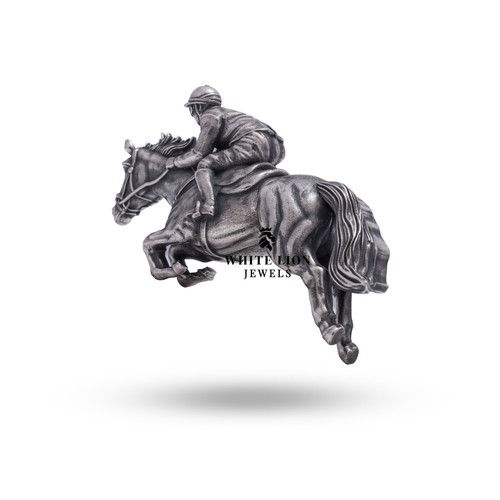 Cavallo Fantino Motociclista Polo Equitazione Racing Animale 925 Argento Spilla - Foto 3 di 6
