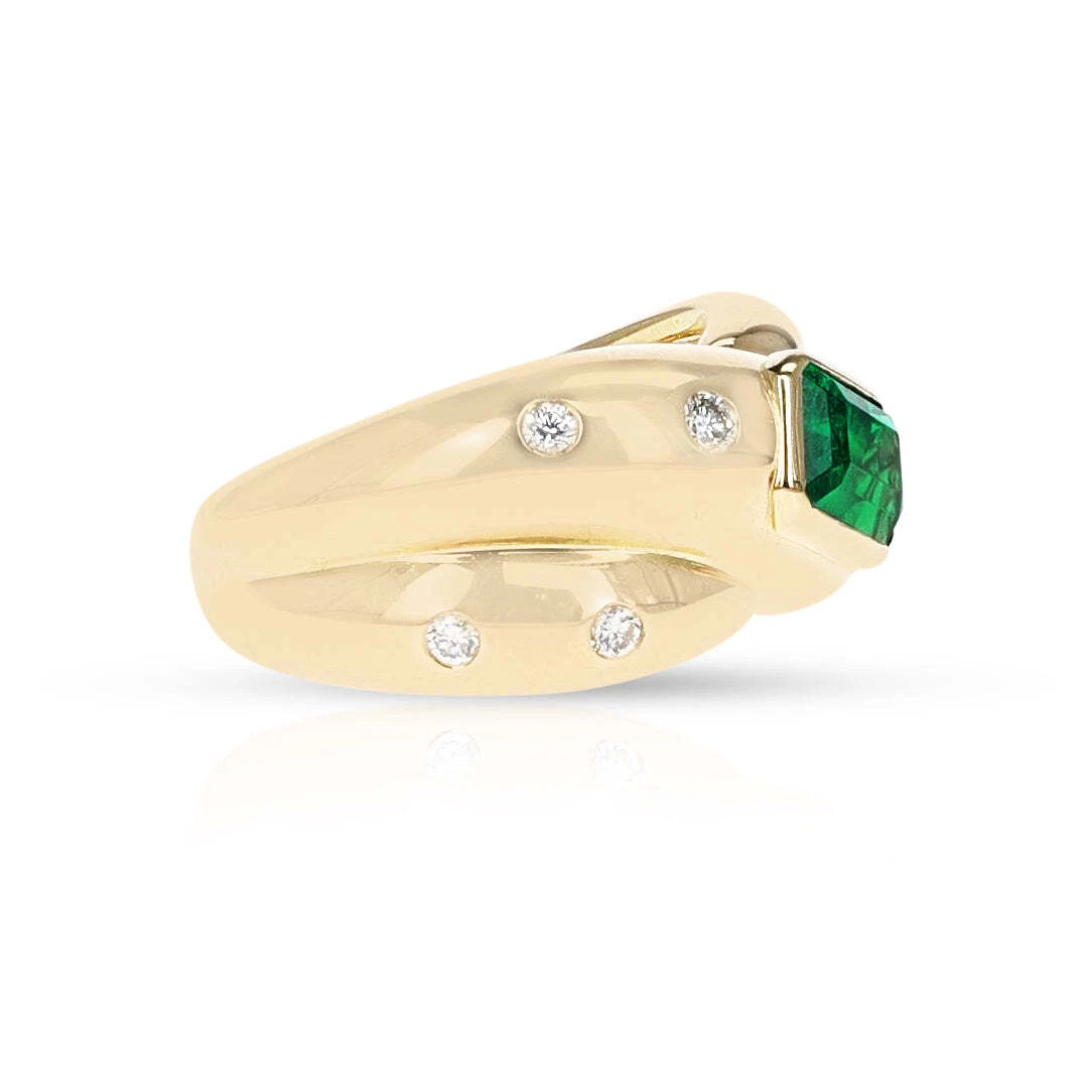 Cartier Emerald and Diamond Criss Cross Ring 18k White Gold 1.25tcw Cocktail