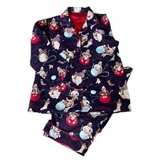 Nick Nora Medium Women s Flannel Pajama Set Sock Monkey Knitting Purple Red