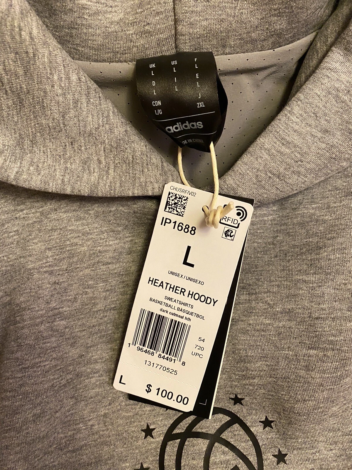 SACAI Felpa con cappuccio Adidas basket Nuova Grigia Taglia L