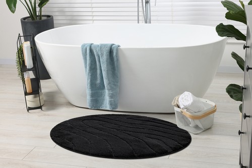 Amazing Modern BATHROOM RUG soft Circle SUPREME WAVEW antislip black - Picture 2 of 10