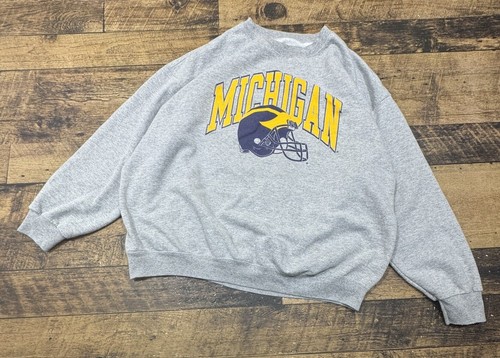 Michigan Wolverines Sweatshirt Crewneck 2XL Gray Oversized Spellout Football