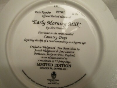 COLLECTORS PLATE 1991 EARLY MORNING MILK WEDGWOOD CHRIS HOWELLS 26 