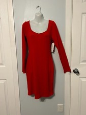 NWT Bar III Red Bodycon Ribbed Dress with Long Sleeve       Size Large