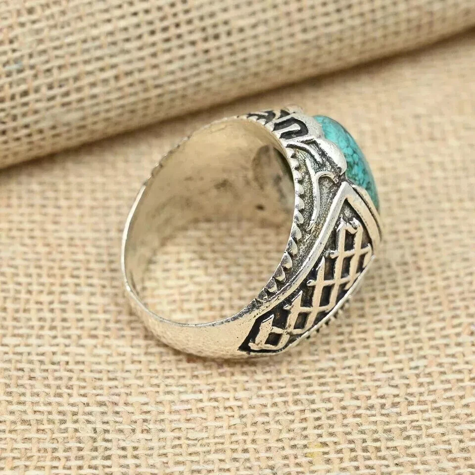 Anillo de plata de ley 925 con piedras preciosas turquesa para hombre todas las tallas D27 Foto 3 de 4