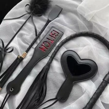 PU Leather Spanking Riding Crop Flogger Paddle Whip Restraint Play Game Couples