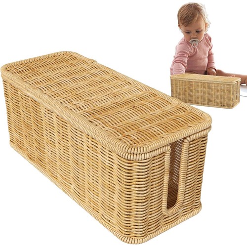Desktop Cable Management Box with Cover Rattan Style Power Cord Organizer Case - Picture 9 of 12