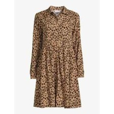 TIME & TRU - PLUS SIZE: XXL (20) - Leopard Button Down Midi Shirt Dress - NEW!
