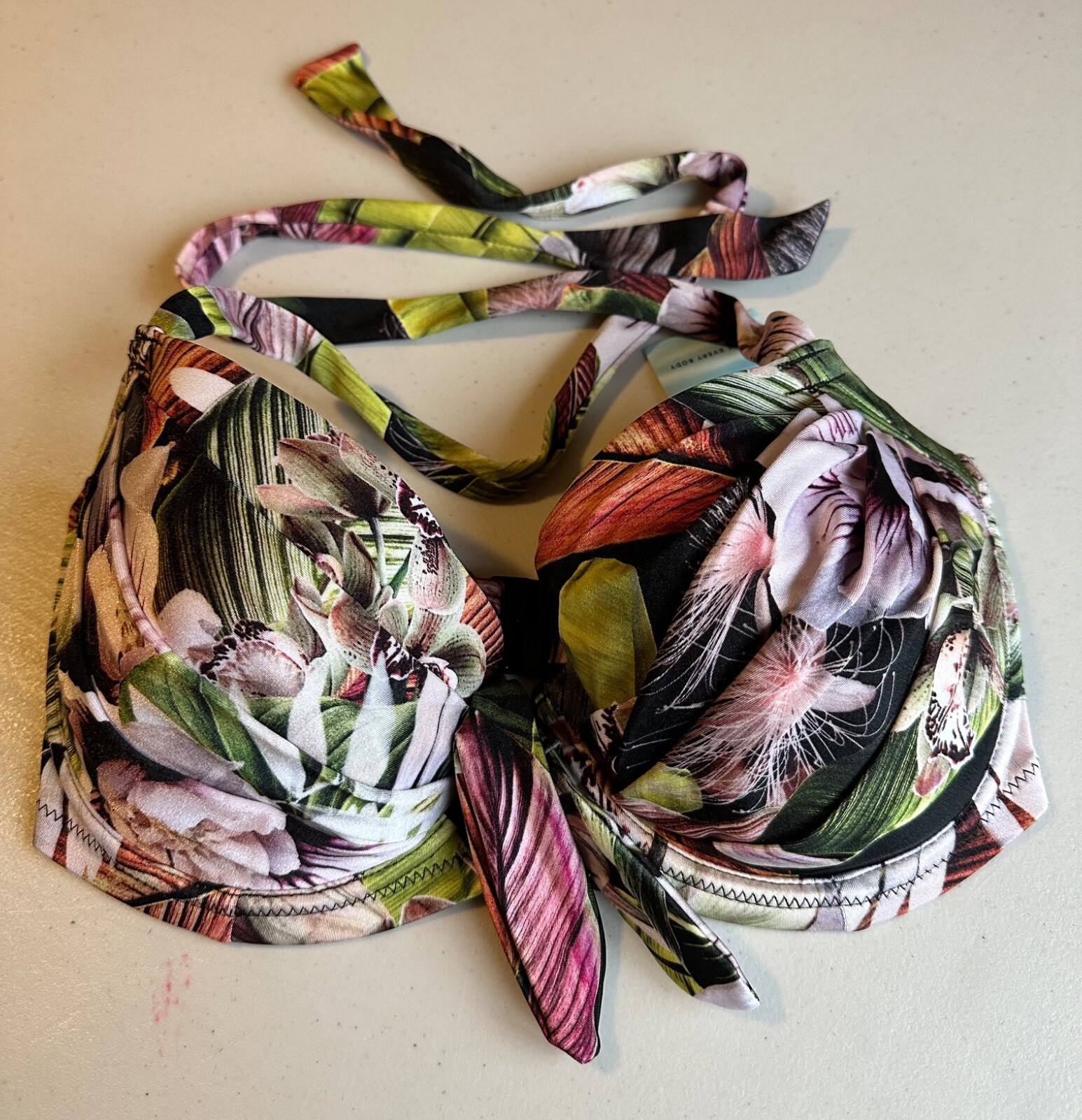 Pour Moi Bikini Top Orchid Luxe Green Floral Size 32E Padded Halter Neck New image 9
