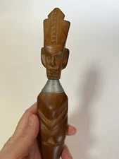 Vtg Hand Carved Wooden African Tribal Spoon Folk Art Decor 15” Wire Accent Shoe