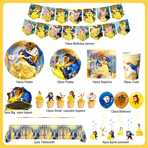Beauty And The Beast Birthday Party Decorations,Belle Princess Balloon Tableware - Picture 2 of 10