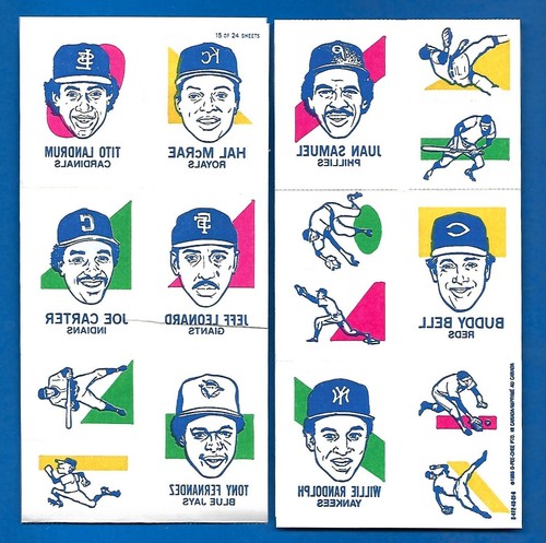 1986 OPC BASEBALL TATTOOS 6 SHEETS PANEL OF 8 PLAYERS O-PEE-CHEE 1-24 SEE LIST - Picture 17 of 217