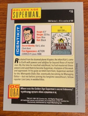 1991 DC Golden Age Superman Hero Heritage Card #16 | eBay