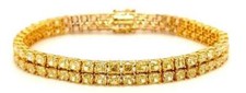 WIDE 16.62CT FANCY YELLOW DIAMOND 18K YELLOW GOLD PRINCESS 2 ROW TENNIS BRACELET