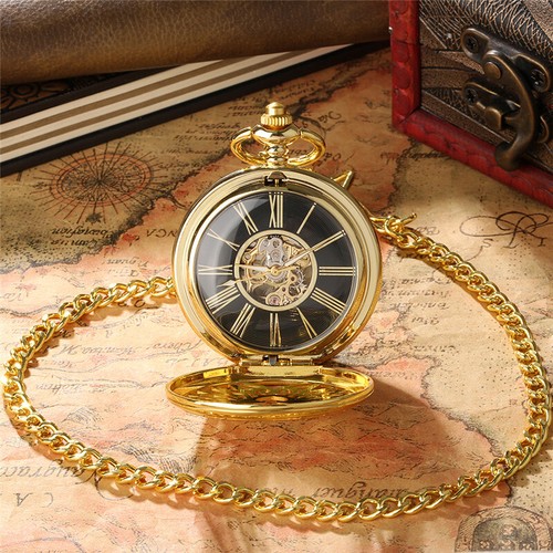 Mens Mechanical Pocket Watch with Pendant Chain Skeleton Design Windup Watches - Picture 11 of 13