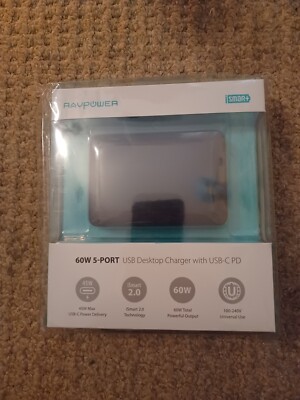 RAVPower 60W 5 Port USB Desktop Charger with USB-C PD