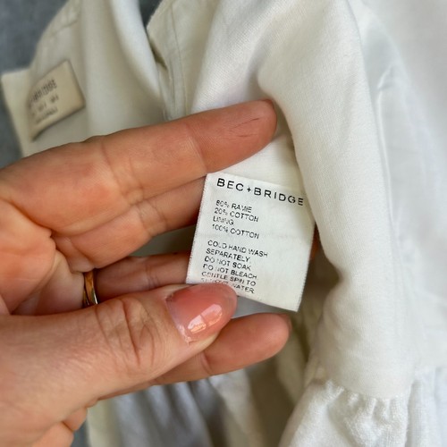 Bec Bridge Top Womens Sz 10 White Strappy Ruffle Cropped Cotton Blend Summer - Picture 6 of 8