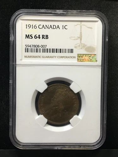 1916  NGC  Graded Canadian, Large One Cent, **MS-64** Cert# 007