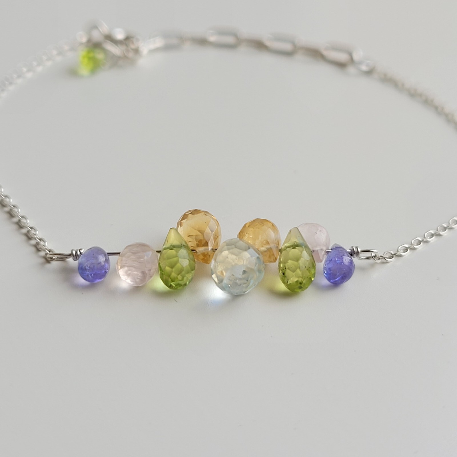 Bracelet tanzanite et quartz en argent 925 véritable avec citrine et péridot