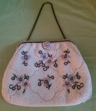 Vintage Michel Swiss Floral Beaded Embroidered Purse Clutch Bag Made In France