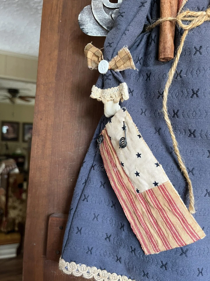 primitive handmade folk art cloth doll Lady Liberty hanging angel by Lee Ayeotto - Image 2 of 4