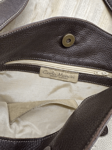 CARLA MANCINI SATCHEL TEXTURED Pebble LEATHER HANDBAG - Picture 3 of 7