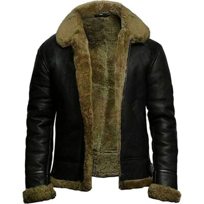 Men's Bomber RAF B3 Fur Shearling Real Sheepskin Leather Aviator Pilot Jackets