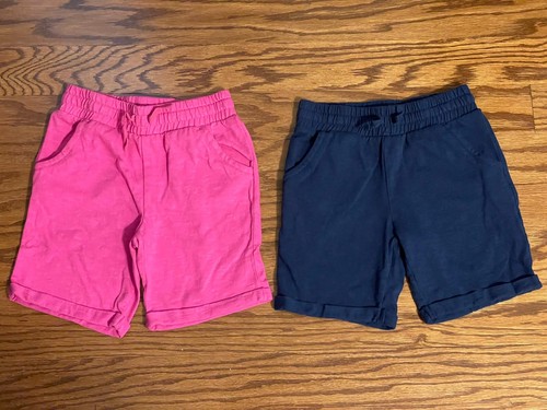 Two Girls Size 7 JUMPING BEANS Drawstring Pocket Bermuda 6" Shorts Pink/Blue