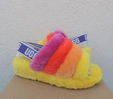 UGG PRIDE RAINBOW FLUFF YEAH SLIDE SHEEPSKIN SLIPPER SANDALS, WOMEN US 6/ 37 NEW
