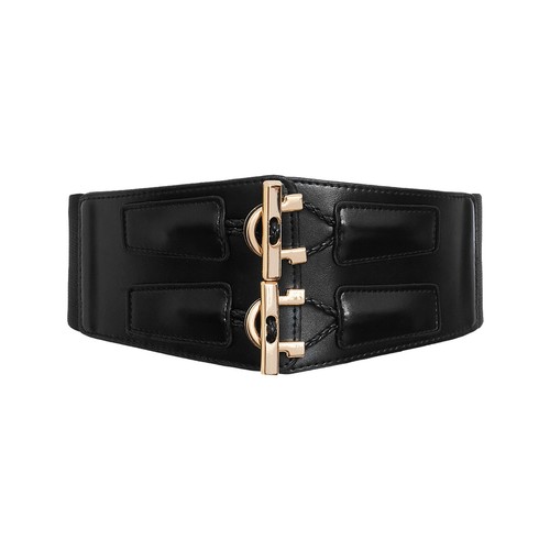 Black Belt Women Fashion Double Buckle Stretch Elastic Wide Waist Belt for Women - Afbeelding 1 van 10