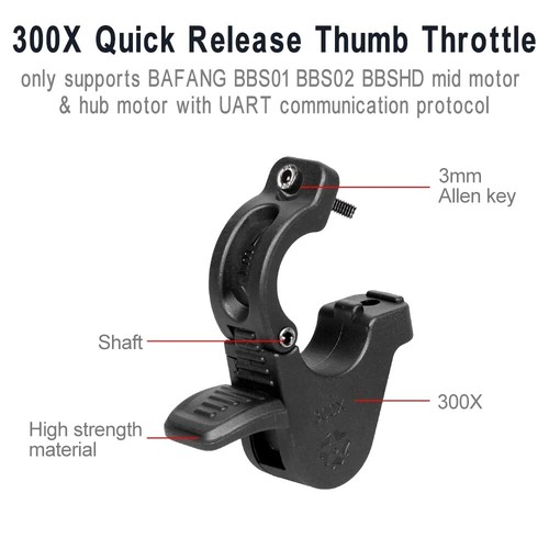 Acelerador de pulgar para bicicleta eléctrica de 12V-72V 300X enchufe WP para motor medio Bafang BBS01/02 BBSHD SU - Imagen 7 de 11