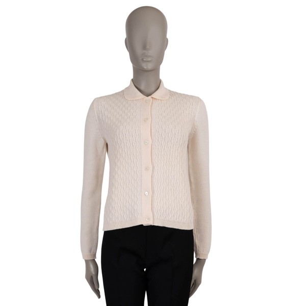 71610 Auth MIU MIU hellrosa Wolle 2019 STRUKTURIERTER STRICK Cardigan Pullover S