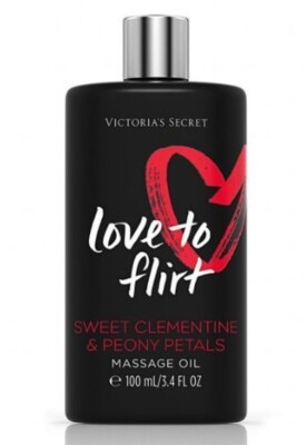 Victoria's Secret Love To Flirt Massage Oil 3.4 oz Sweet Clementine Peony Petals