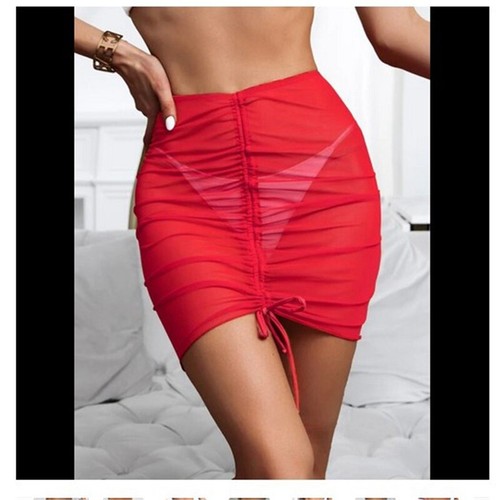 New Cover Up Sheer Skirt drawstring Mesh Swimsuit Beach Women Wrap Bikini Skirt - Picture 11 of 14