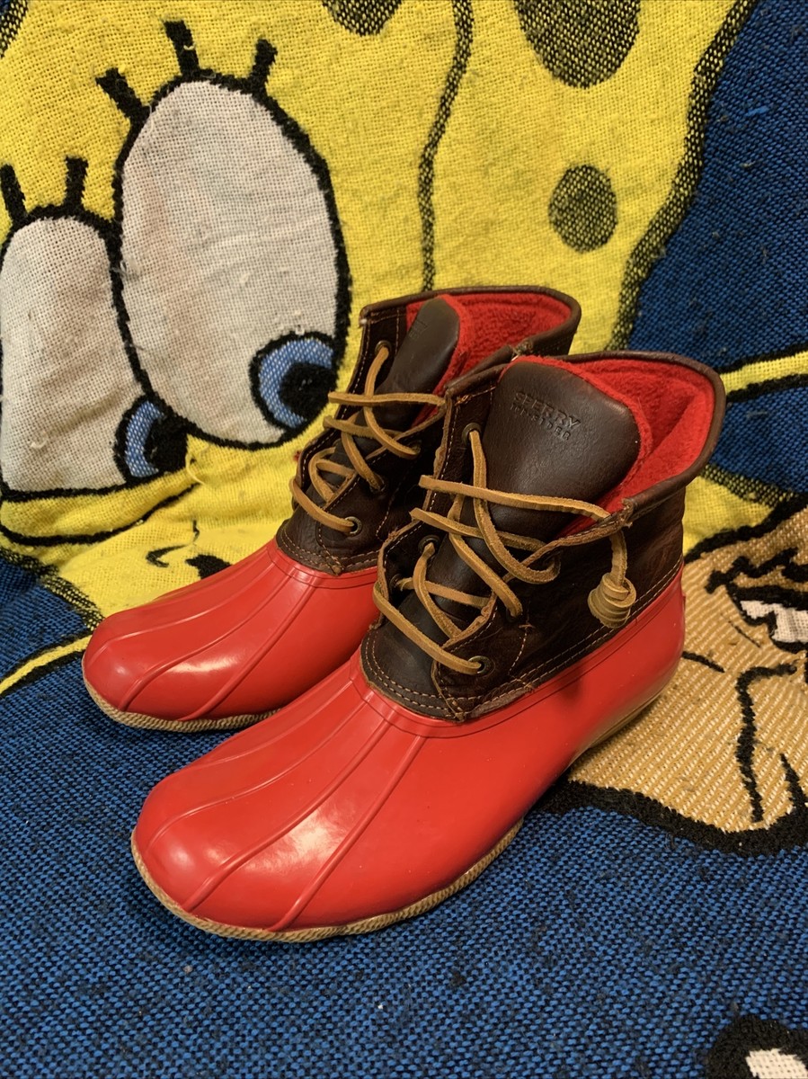 red sperry duck boots