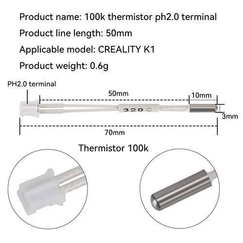 For Creality K1/ K1 Max Hotend Ceramic Heating Tube 24V60W 300°C Thermeistor (L) - 第 6/9 張圖片