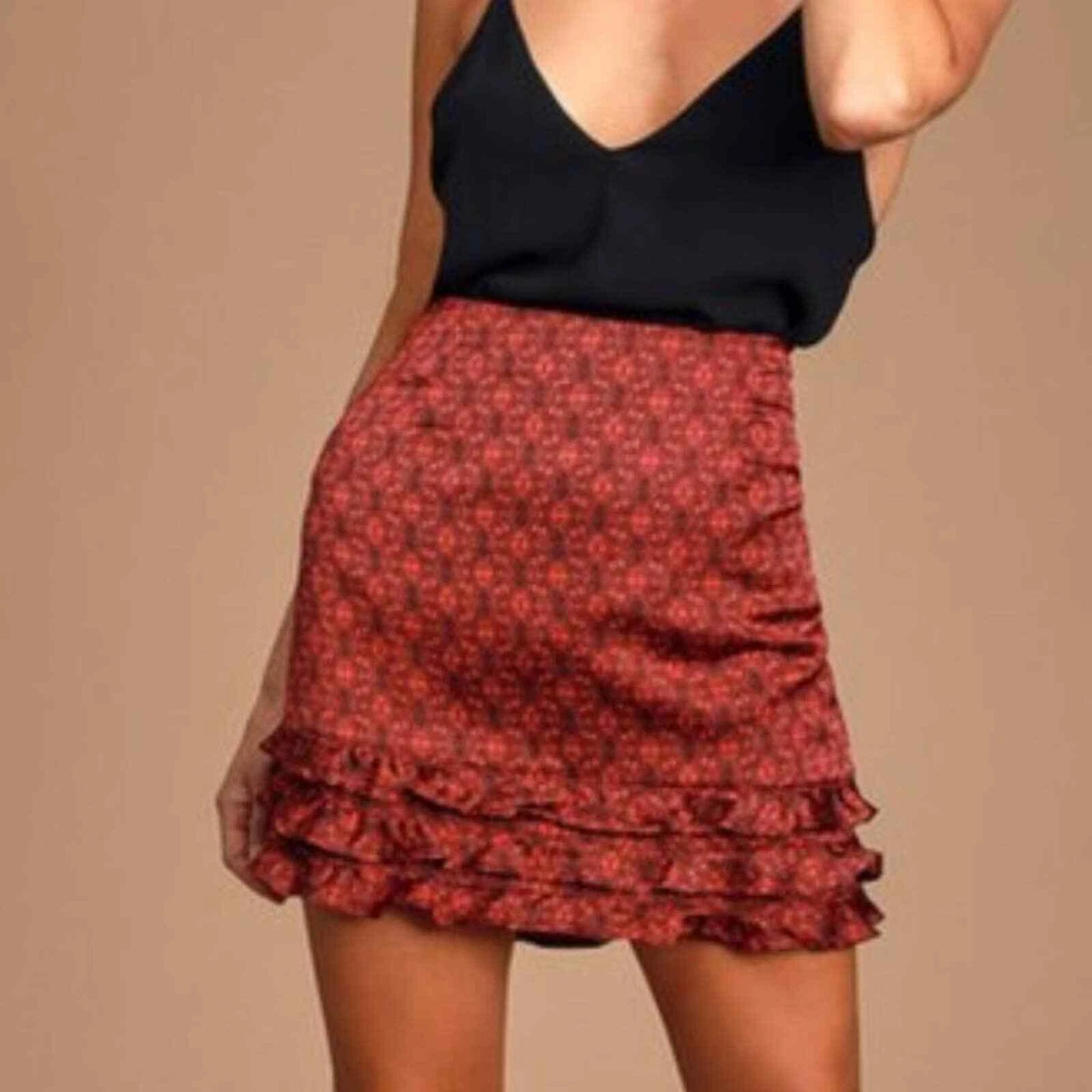 Satin ruffle mini clearance skirt