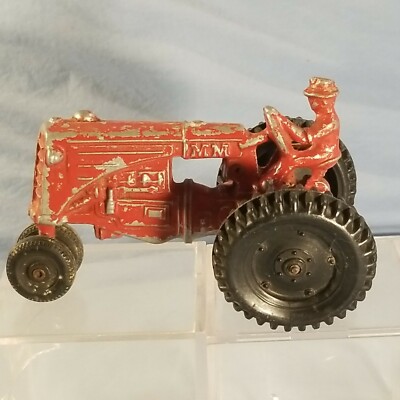 Vtg SLIK TOY? MM MINNEAPOLIS MOLINE Red farm TRACTOR Driver Diecast 1/2