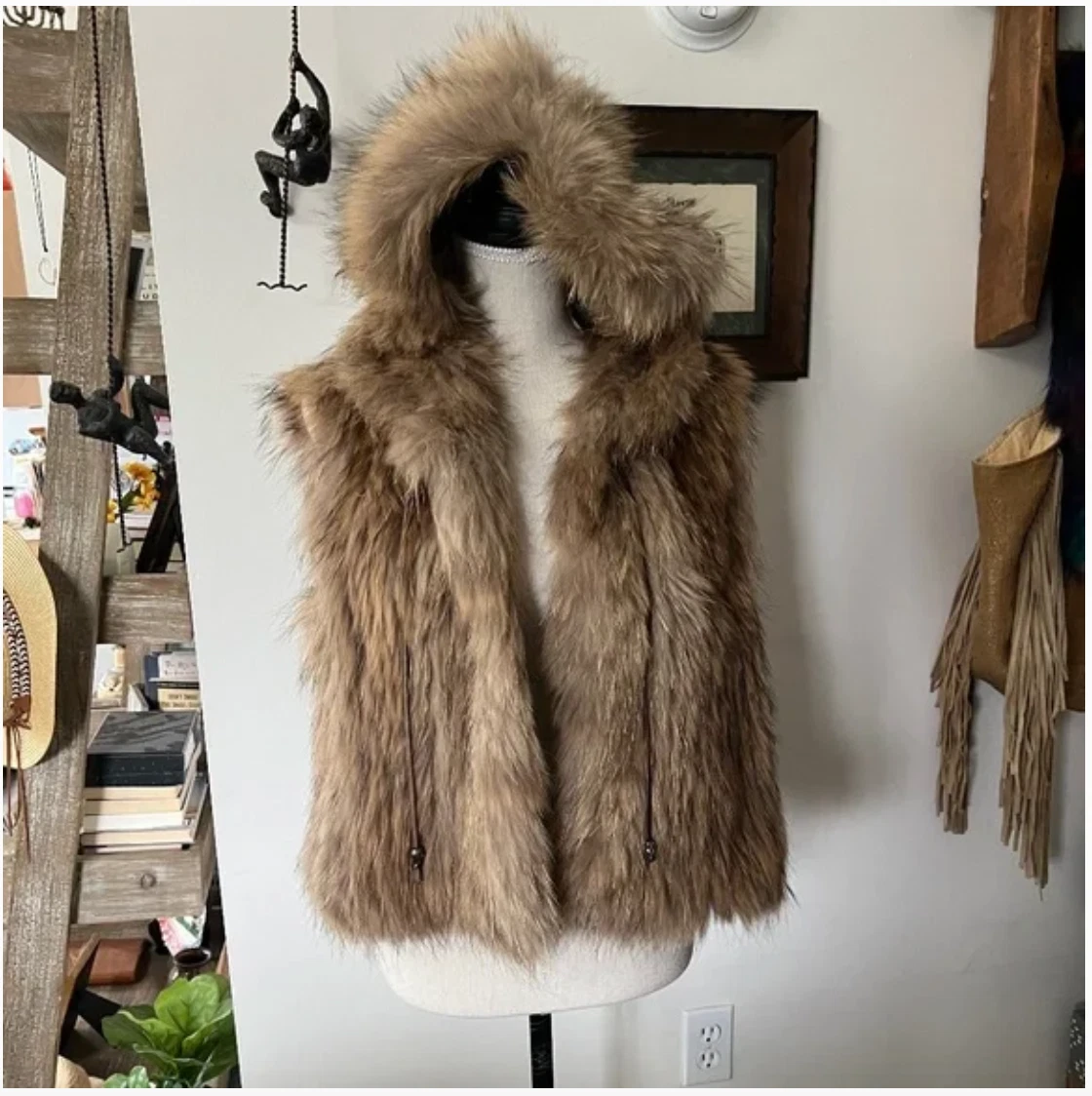 Hooded vest with hot sale fur