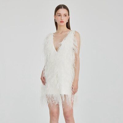 Women's Summer Feather Dress 2023 New Arrivals V Neck Ostrich Feather Mini  Dresses Backless Vests S5408