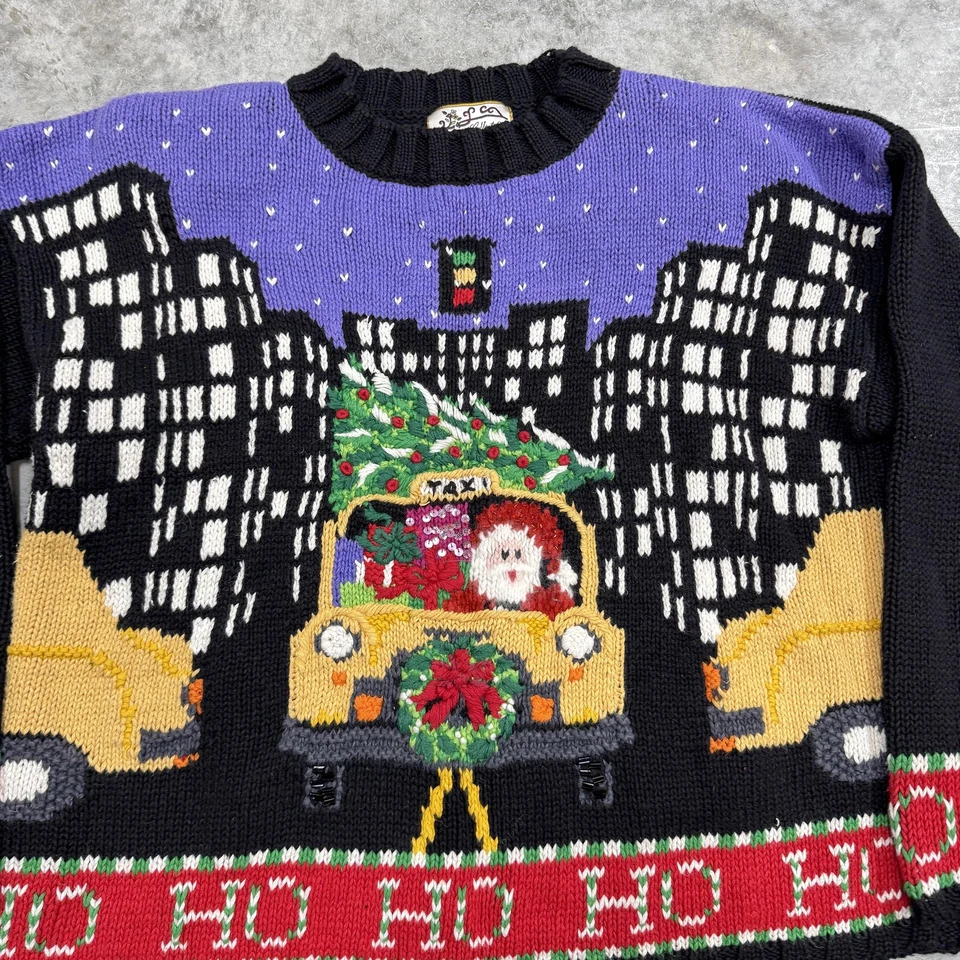 Suéter Vintage Reliquia Coleccionables Mujer XL Navidad NYC Taxi Santa Años 90 Foto 2 de 4
